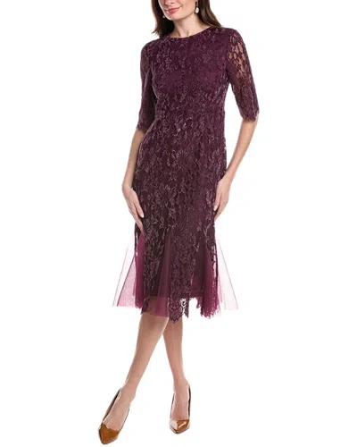 Rene Ruiz 3/4-sleeves Fitted Midi Dress In Purple