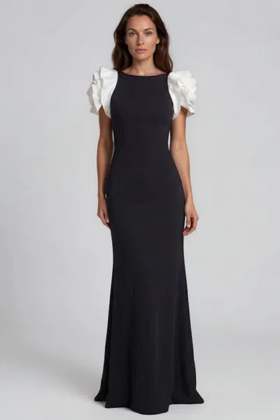 Rene Ruiz 3d Floral Sleeve Fit And Flare Gown In Black