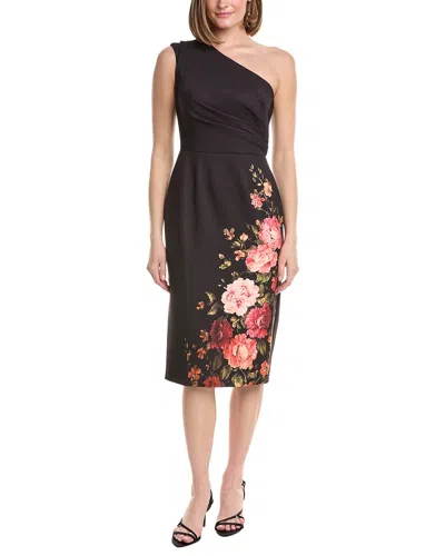 Rene Ruiz Asymmetric Neckline Stretch Crepe Cocktail Dress In Black