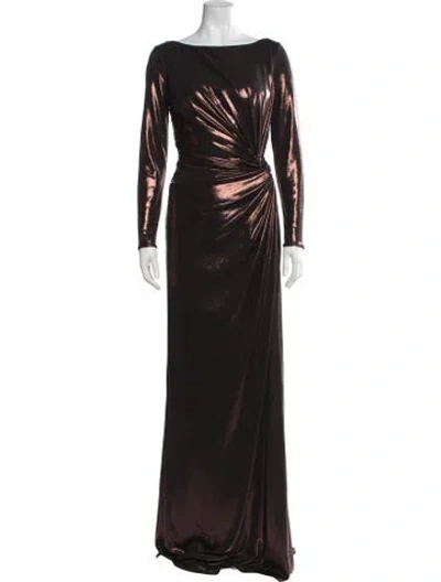 Pre-owned Rene Ruiz Bateau Neckline Long Dress In Brown/metallic