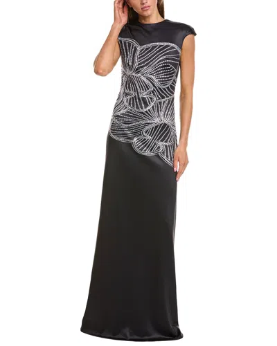 Rene Ruiz Beaded Floral Column Gown In Black