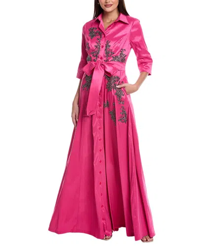Rene Ruiz Beaded Taffeta Shirt Gown In Pink