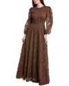 Rene Ruiz Bishop Sleeve Ornate Texture Empire Gown In Brown