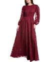 Rene Ruiz Bishop Sleeve Ornate Texture Empire Gown In Red