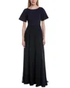 Rene Ruiz Boat Neck Chiffon A-line Gown In Blue
