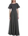 Rene Ruiz Boat Neck Chiffon A-line Gown In Gray