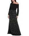 Rene Ruiz Border Crepe Gown In Black