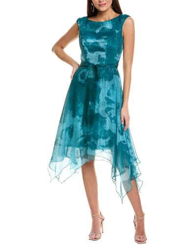 Rene Ruiz Cap Sleeve Printed Chiffon Cocktail In Green