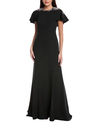 RENE RUIZ CAPELET SLEEVE COLUMN GOWN