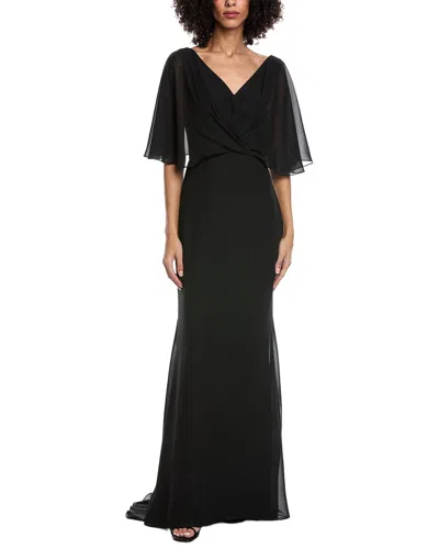 Rene Ruiz Chiffon Capelet Sleeve Gown In Black
