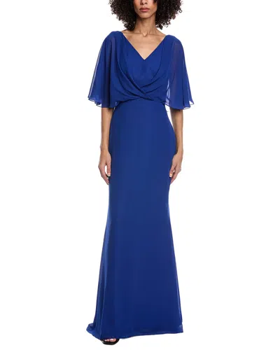 Rene Ruiz Chiffon Capelet Sleeve Gown In Blue