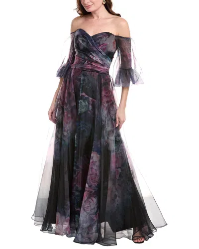 Rene Ruiz Cold Shoulder Lace Gown In Purple