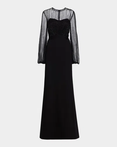 Rene Ruiz Collection Beaded Illusion Trumpet Gown In Black
