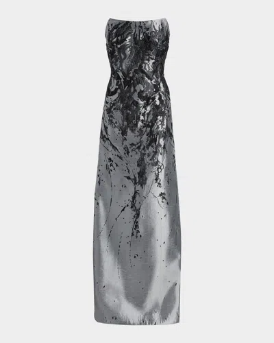 Rene Ruiz Collection Gathered Brocade Strapless A-line Gown In Mint