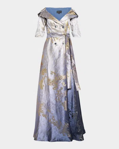 Rene Ruiz Collection Metallic Ombre Jacquard Shirt Gown In Blue