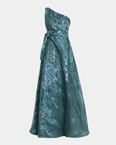 Rene Ruiz Collection One-shoulder Metallic Jacquard Gown In Multi