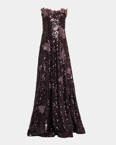 Rene Ruiz Collection Strapless Floral Applique Sequin Gown In Animal Print