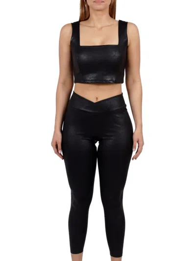 Rene Ruiz Collection Women's 2-piece Wet Look Activewear Set In Black