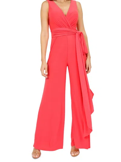 Rene Ruiz Collection Women's Attached Belt Wide Leg Jumpsuit In Coral