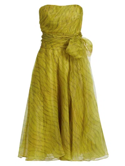 Rene Ruiz Collection Women's Brocade Belted Strapless Gown In Celadon