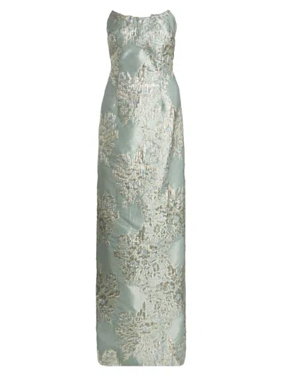 Rene Ruiz Collection Women's Brocade Strapless Column Gown In Green