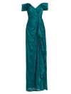 RENE RUIZ COLLECTION WOMEN'S DRAPED BURN-OUT SILK OFF-THE-SHOULDER GOWN