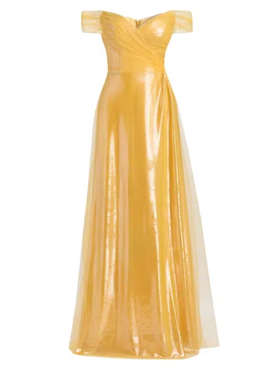 Rene Ruiz Collection Women's Draped Off-the-shoulder Tulle Gown In Gold