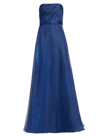 Rene Ruiz Collection Women's Draped Organza Strapless Gown In Blue