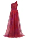 RENE RUIZ COLLECTION WOMEN'S DRAPED PRINTED ONE-SHOULDER GOWN