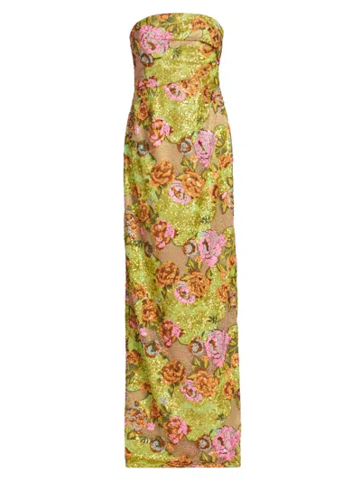 Rene Ruiz Collection Women's Embellished Floral Strapless Column Gown