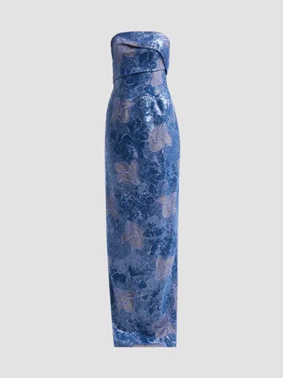 Rene Ruiz Collection Women's Embellished Floral Strapless Column Gown In Blue