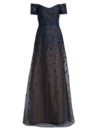 Rene Ruiz Collection Women's Embroidered Off-the-shoulder Gown In Black