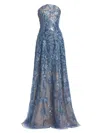 RENE RUIZ COLLECTION WOMEN'S FLORAL BEADED STRAPLESS A-LINE GOWN