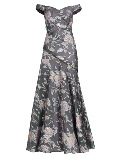 Rene Ruiz Collection Women's Floral Fil Coupé Bias Off-the-shoulder Gown
