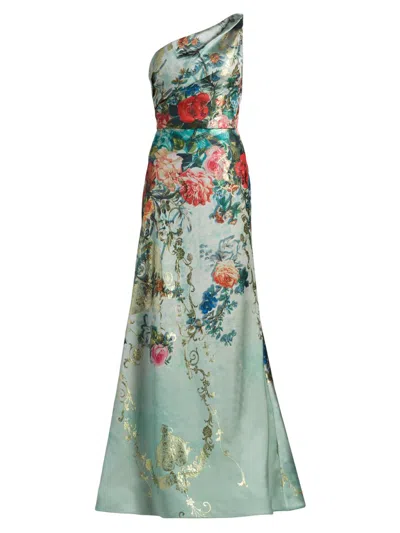 Rene Ruiz Collection Women's Floral Jacquard One-shoulder Gown In Green