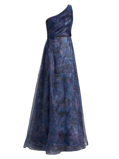Rene Ruiz Collection Women's Floral One-shoulder Organza Gown In Blue