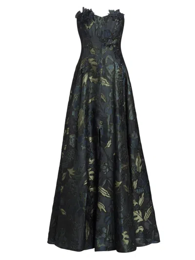 Rene Ruiz Collection Women's Floral-appliqué Brocade Sweetheart Gown