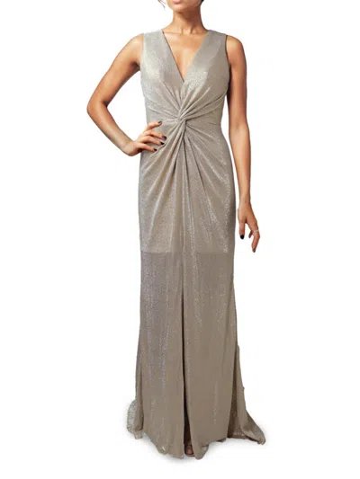 Rene Ruiz Collection Women's Glitter Knot V Neck Gown In Gold