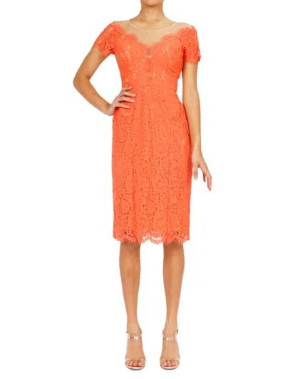 Rene Ruiz Collection Women's Illusion Neckline Lace Dress In Orange
