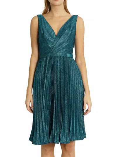 Rene Ruiz Collection Women's Metallic Pleated Fit & Flare Dress In Teal