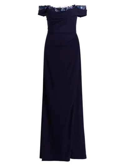 Rene Ruiz Collection Women's Off-the-shoulder Crepe Gown In Blue