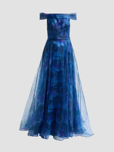 Rene Ruiz Collection Women's Off-the-shoulder Draped Organza Gown In Blue