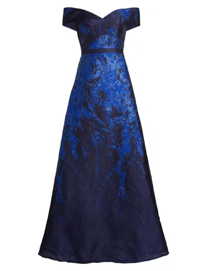 Rene Ruiz Collection Women's Off-the-shoulder Fil Coupé Sequin Ball Gown In Blue Navy