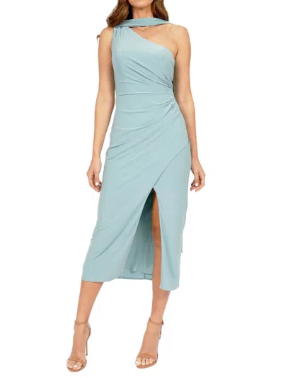 Rene Ruiz Collection Women's One Shoulder Draped Midi Dress In Pale Blue