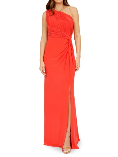 Rene Ruiz Collection Women's One Shoulder Front Slit Gown In Coral