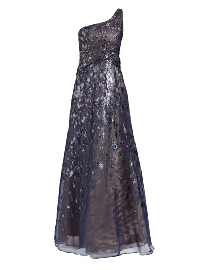 Rene Ruiz Collection Women's One-shoulder Fil Coupe Gown In Silver