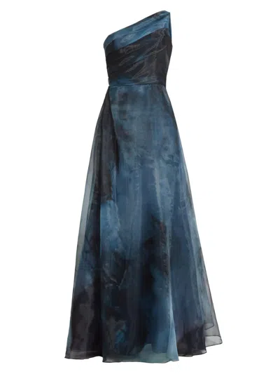 Rene Ruiz Collection Women's Printed Organza Asymmetric Gown In Gray