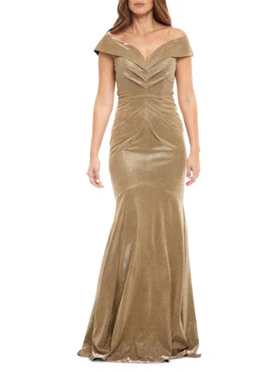 Rene Ruiz Collection Women's Ruched Mermaid Gown In Metallic Gold