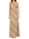 Rene Ruiz Collection Women's Sheer Glitter Boatneck Gown In Gold