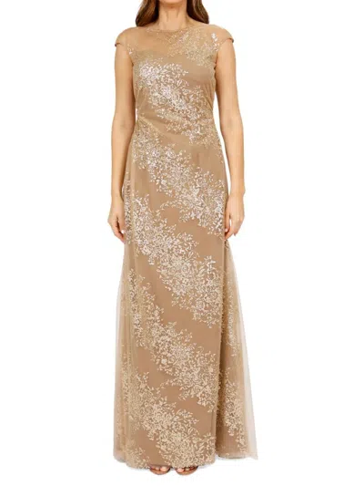 Rene Ruiz Collection Women's Illusion Glitter Ball Gown In Gold